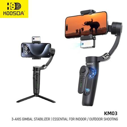 Koosda KM03 3-Axis Gimbal Stabilizer – AI Face Tracking, Gesture Control, Tripod & Fill Light