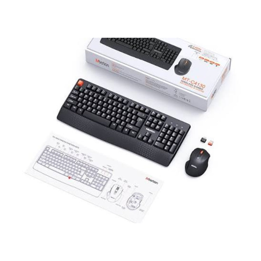 Meetion C4130 Wireless Ergonomic Keyboard & Mouse Combo – 2.4GHz, USB Receiver