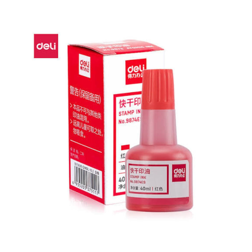 Deli 9874 Classic Stamp Ink – 40 ml, Blue & Red