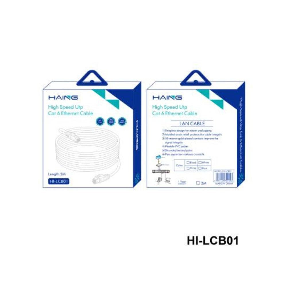 HAING HI-LCB01 CAT6 Ethernet Cable – 26 AWG, 10/100/1000 Mbps, 1 Gbps, 2M