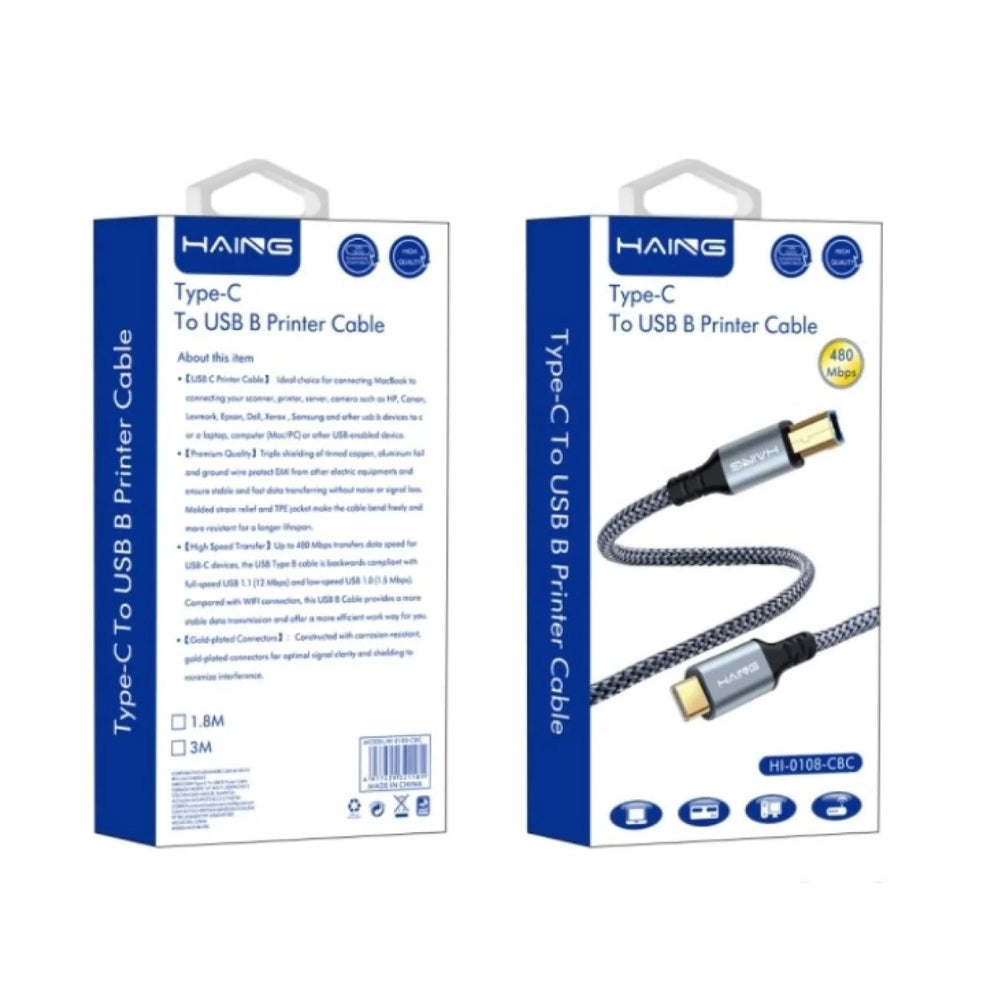 HAING HI-0108-CBC Type-C to USB B Printer Cable 1.8M