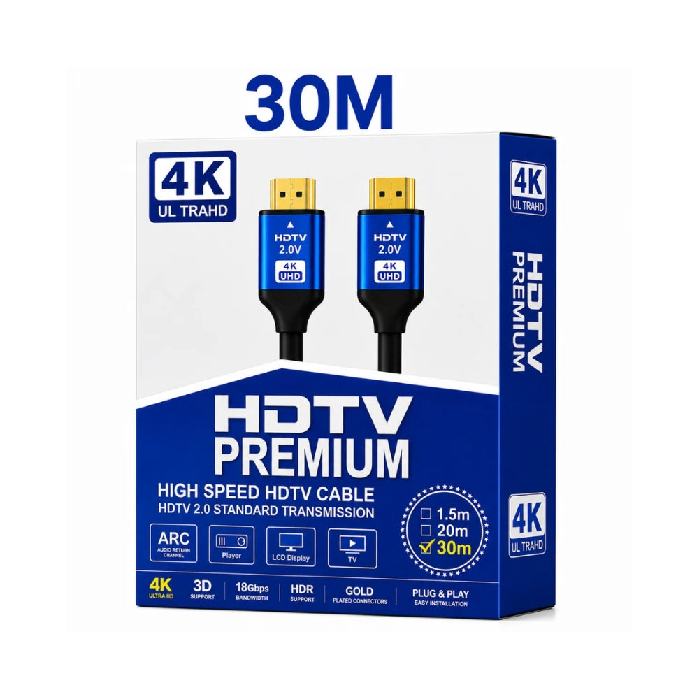 HDMI 2.0 Premium High-Speed 4K UHD Cable 30M with ARC Support – Long Distance HDMI Cable
