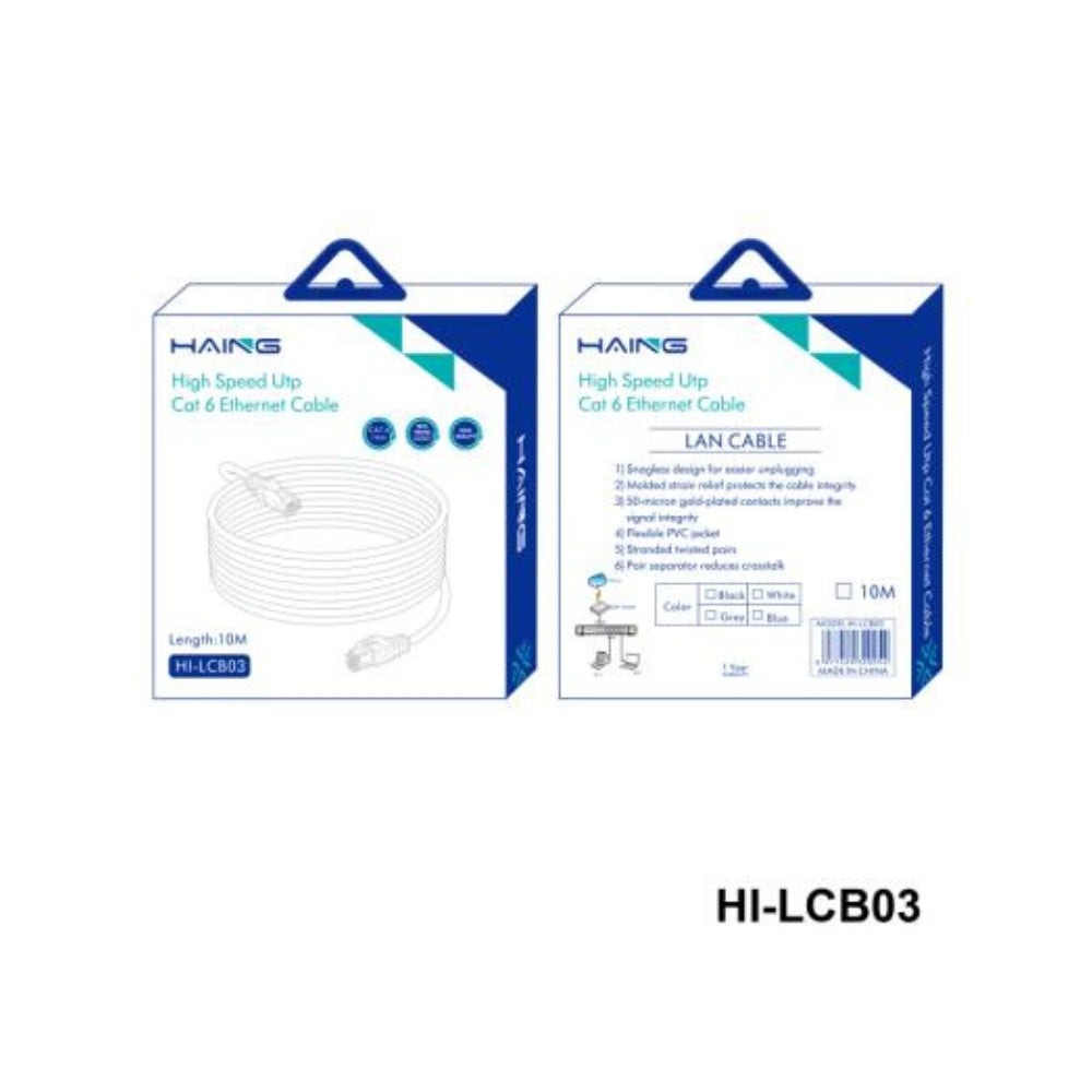 HAING HI-LCB03-10M CAT6 Ethernet Cable – 26 AWG, 10/100/1000 Mbps, 1 Gbps, 10M