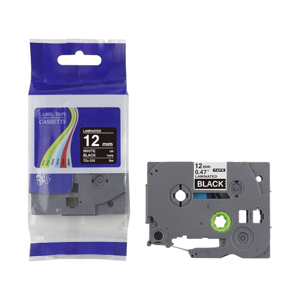 Brother TZe-335 Compatible Label Tape 12mm – White on Black