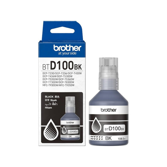 Brother BTD100 Genuine Ink Bottles 7,500 Pages Black / 5,000 Pages Each Color