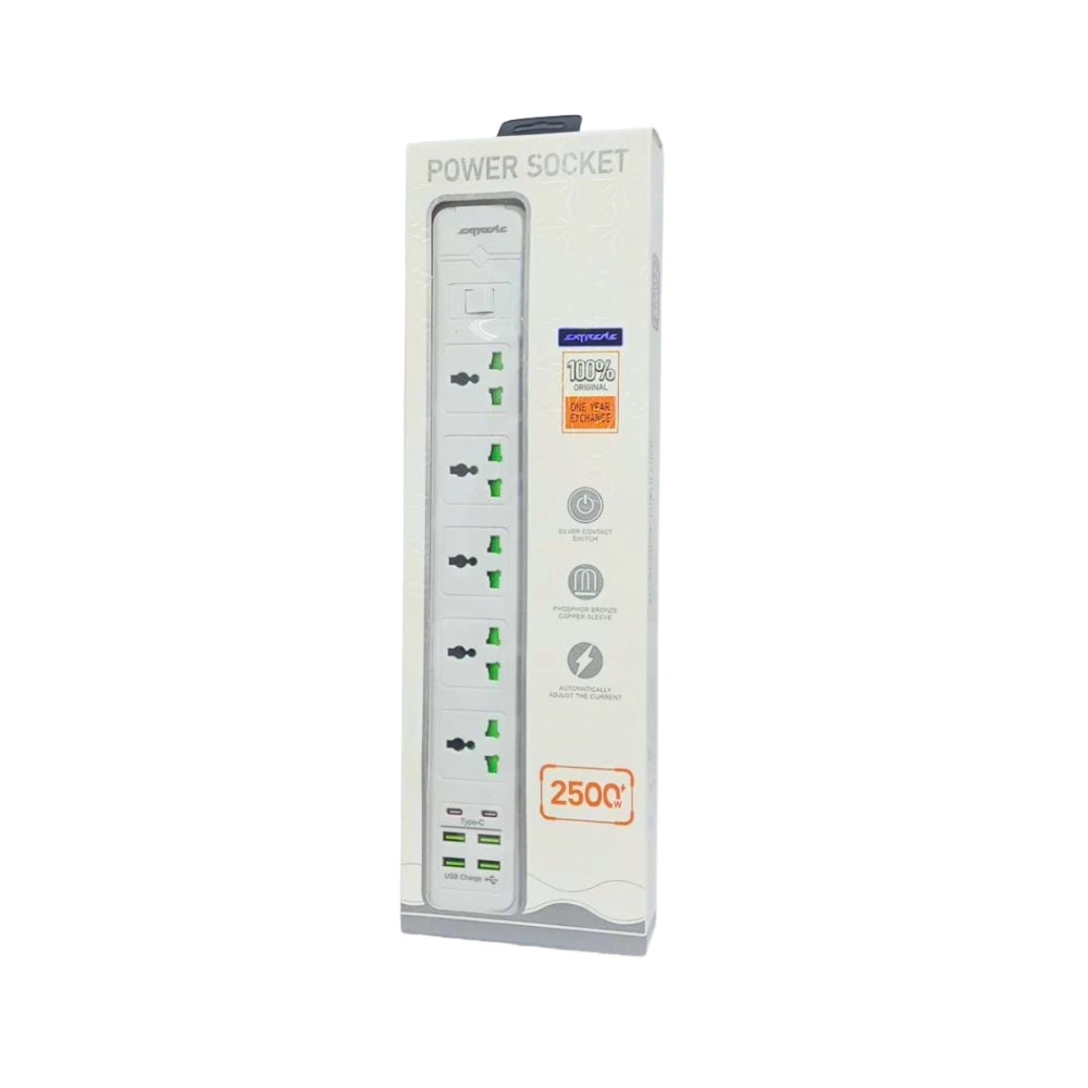 EXT114 Power Extension Strip – 5 AC Sockets, 4 USB Ports, 3-Meter Cable