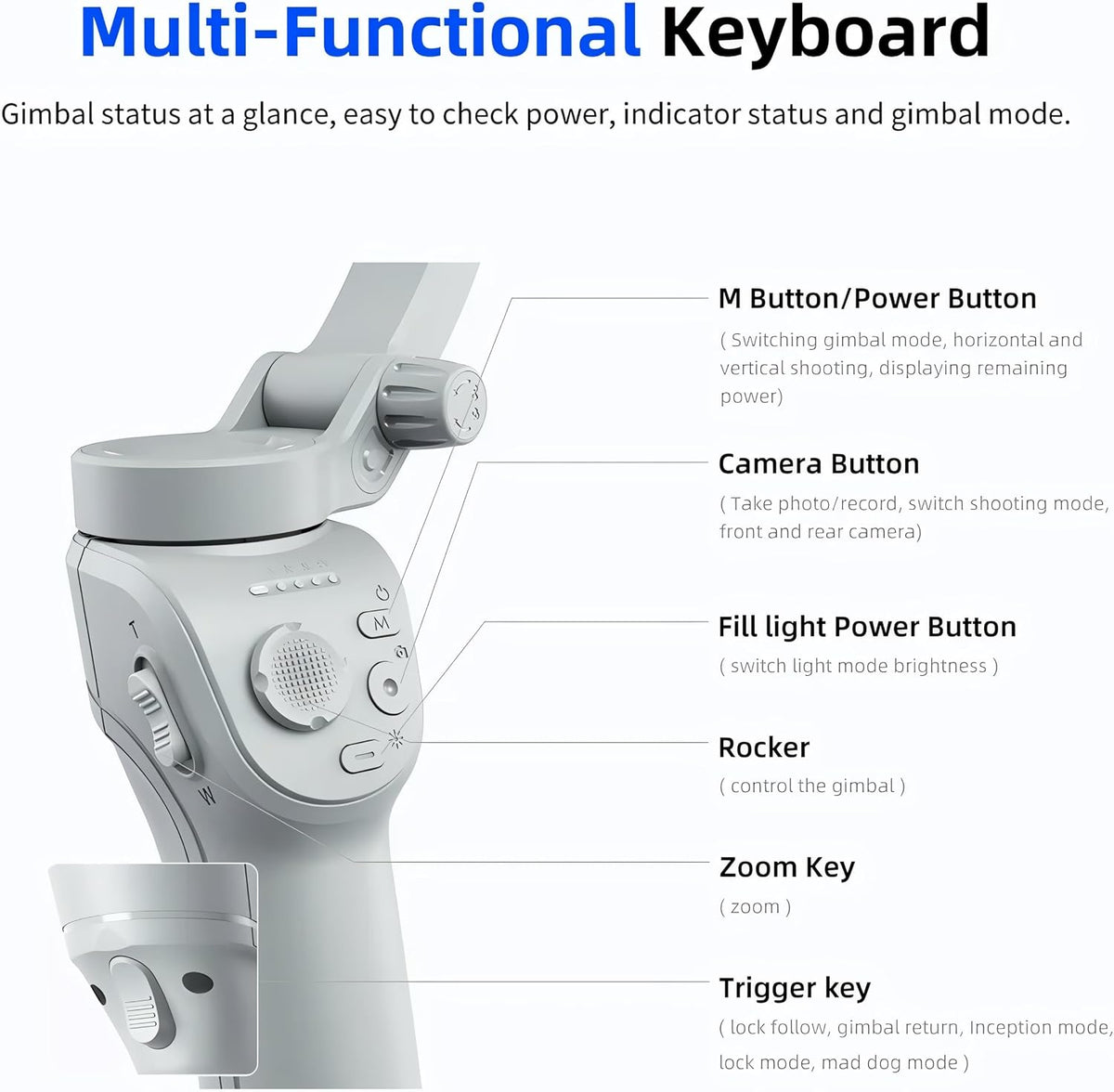 Tokqi M01 3-Axis Smartphone Gimbal – AI Face Tracking, Wide-Angle Lens & Cool/Warm LED Light