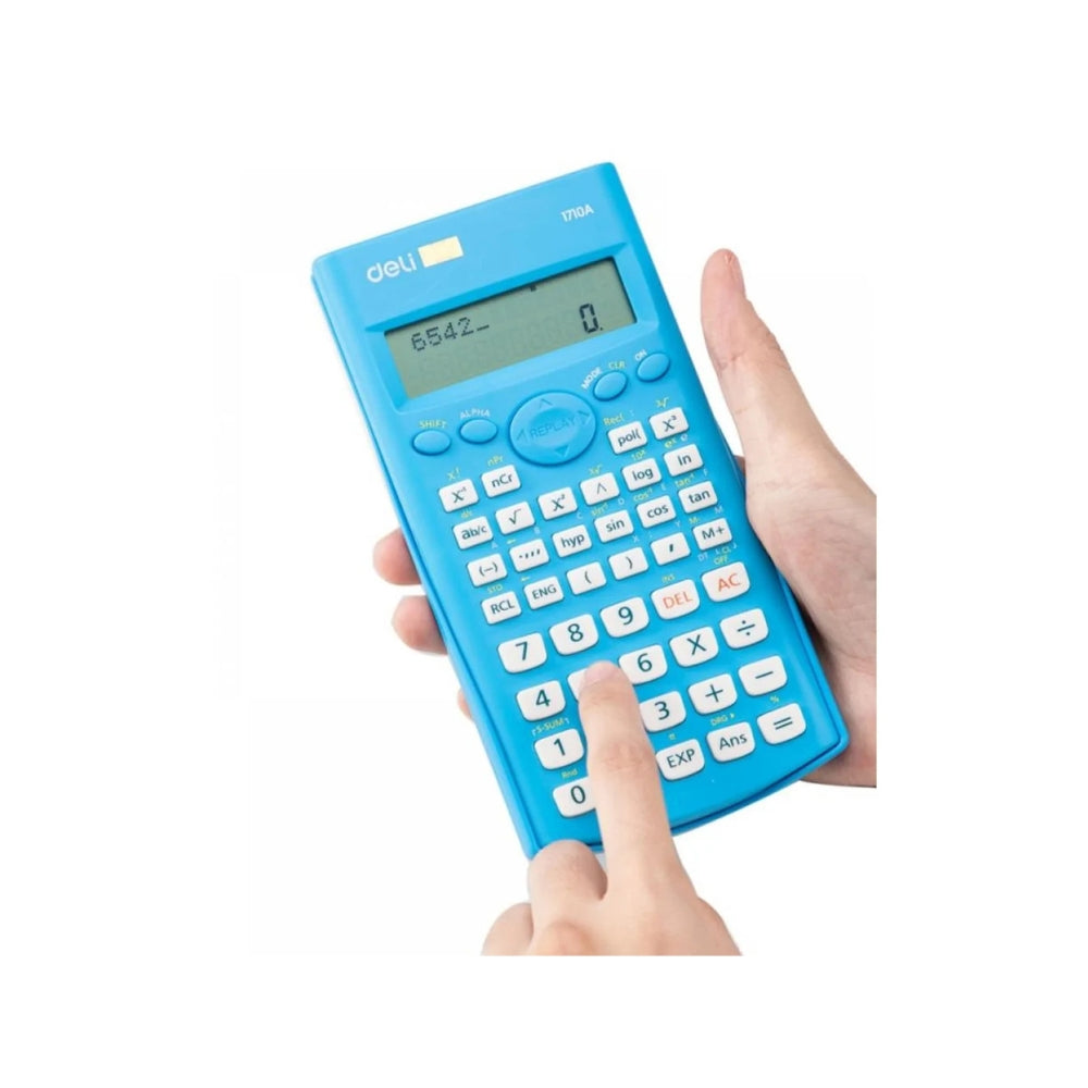Deli E1710A Scientific Calculator – Blue, 240 Functions, 10+2 Digit Two-Line Display