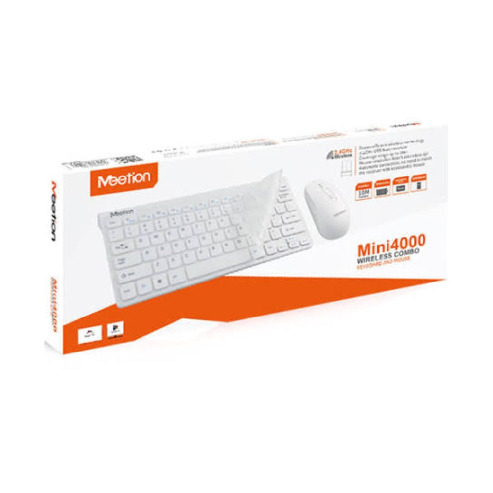 Meetion MINI4000 MT-MINI4000 Wireless Keyboard & Mouse Combo – 2.4GHz, Ultra-Thin Compact Design, White