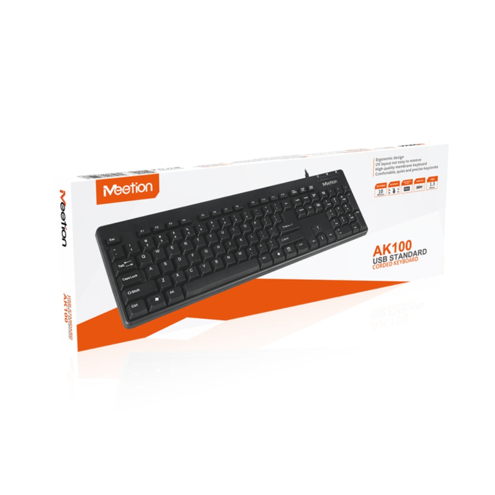 Meetion MT-K100-RS Office USB Wired Standard Keyboard – Full Size, Arabic & English Layout, Black