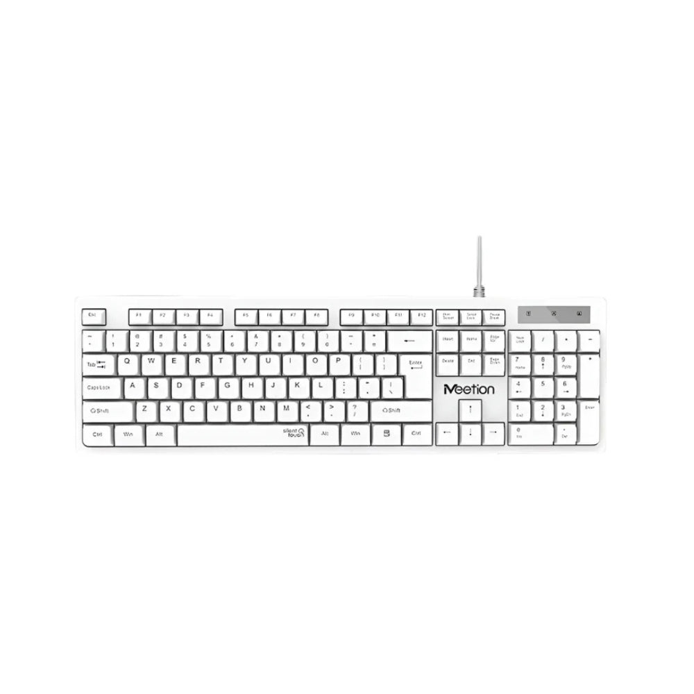 Meetion MT-K300-RS Wired USB Standard Keyboard – Full-Size, Spill-Resistant, Quiet Membrane, Arabic & English Layout, White