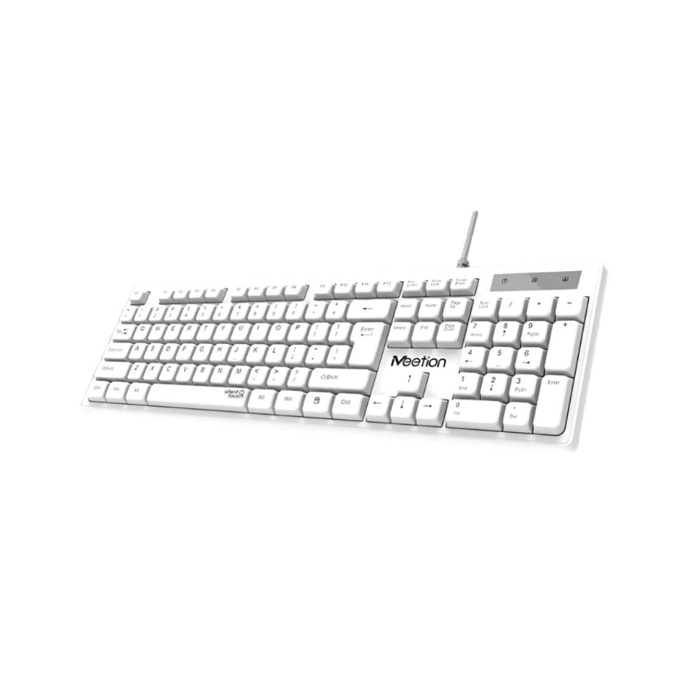 Meetion MT-K300-RS Wired USB Standard Keyboard – Full-Size, Spill-Resistant, Quiet Membrane, Arabic & English Layout, White