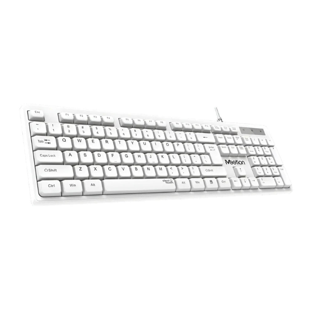Meetion MT-K300-RS Wired USB Standard Keyboard – Full-Size, Spill-Resistant, Quiet Membrane, Arabic & English Layout, White