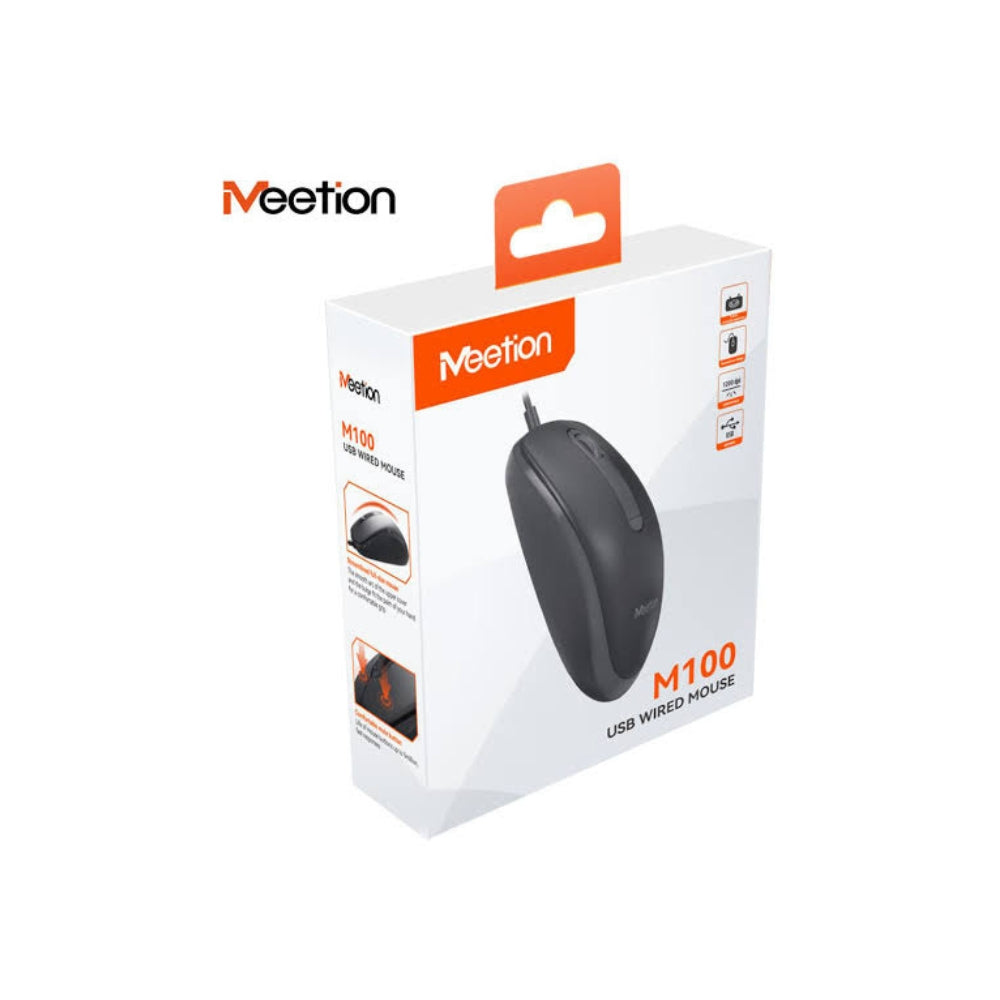 Meetion M100 Wired Silent Mouse – 1200 DPI, Silent Clicks, USB, Plug & Play