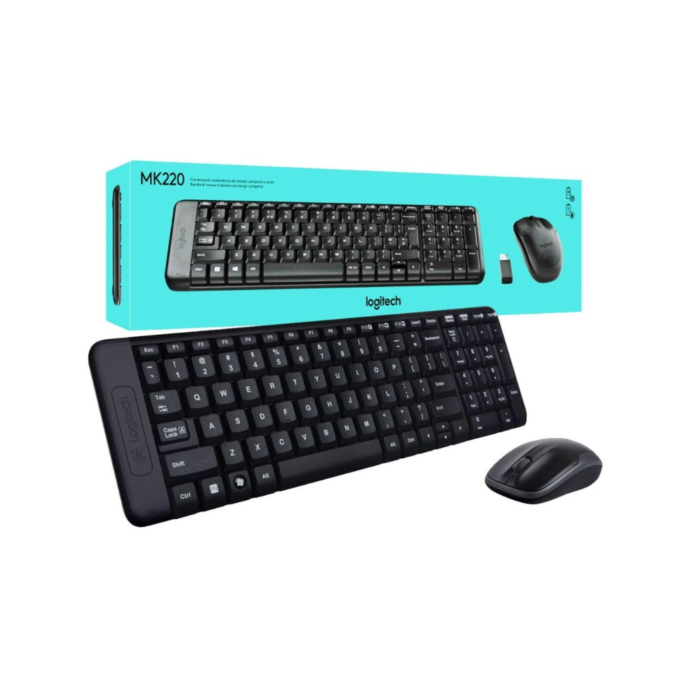 Logitech MK220 Wireless Keyboard & Mouse Combo – Compact, 2.4GHz Wireless, USB Receiver, Black
