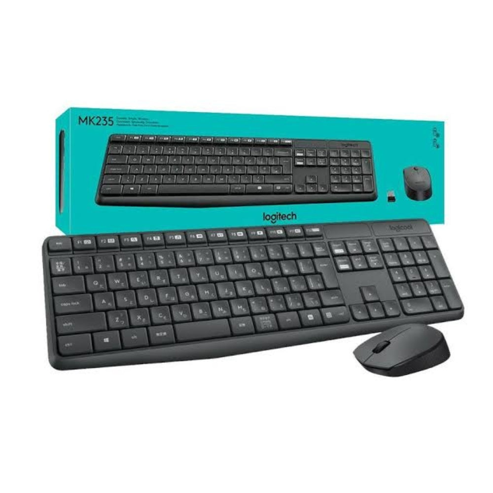 Logitech MK235 Wireless Keyboard & Mouse Combo – Arabic & English Layout, Full-Size, 2.4GHz, Black