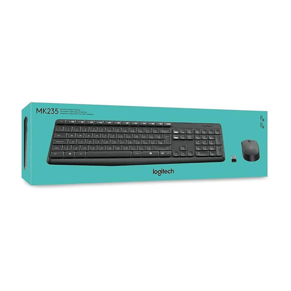 Logitech MK235 Wireless Keyboard & Mouse Combo – Arabic & English Layout, Full-Size, 2.4GHz, Black