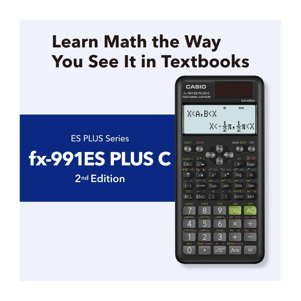 CASIO fx-991ES PLUS C 2nd Edition Scientific Calculator – 417 Functions, Natural Textbook Display, Solar & Battery