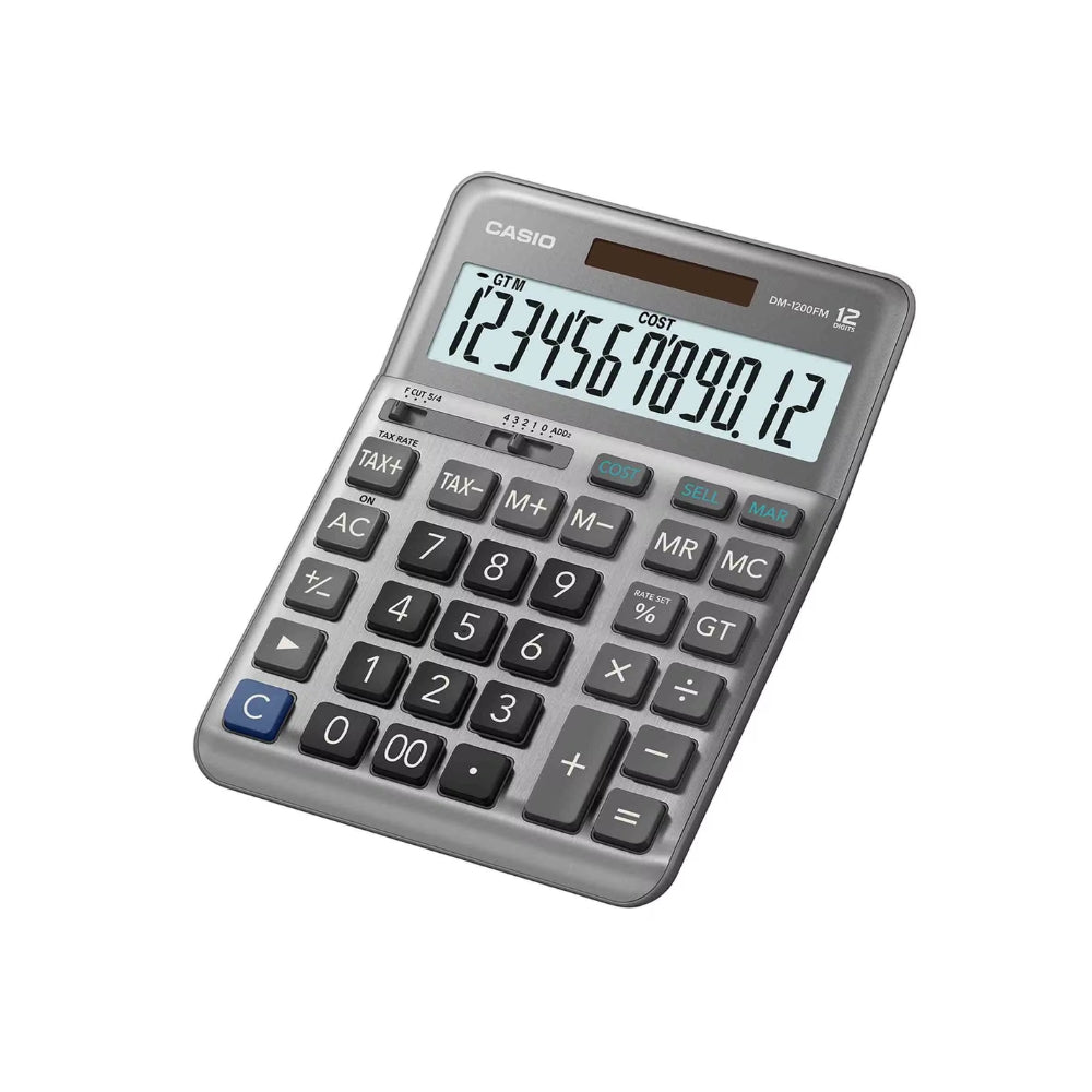 CASIO DF-120FM Desktop Calculator – 12 Digits, Cost/Sell/Margin, Tax Calculation, Solar & Battery, Gray