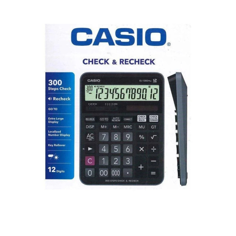 CASIO DJ-120D Plus Desktop Calculator – 12 Digits, 300-Step Check, Review & Recheck, Solar & Battery