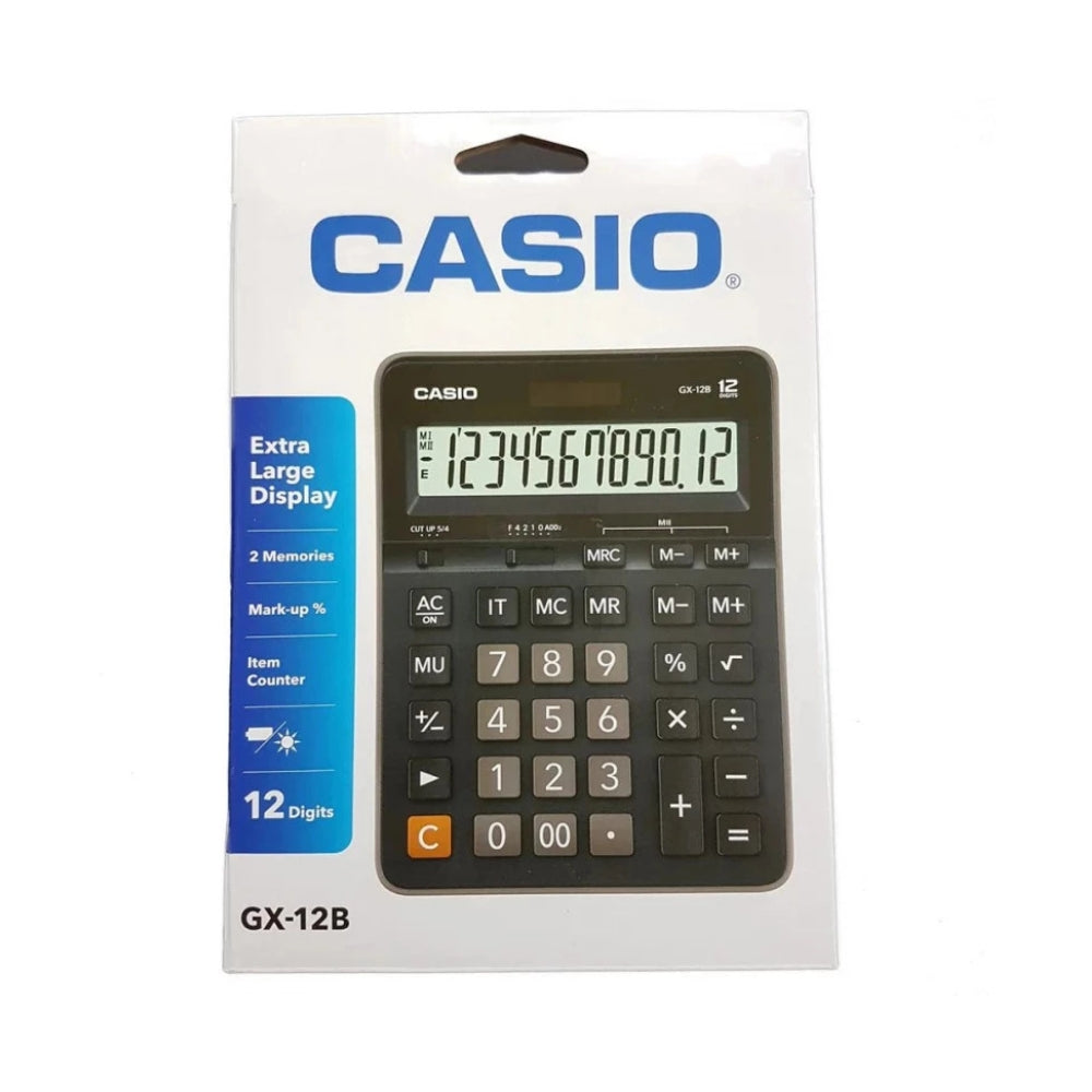 CASIO GX-12B Value Series Desktop Calculator – 12 Digits, Extra Large Display, Mark-Up, Solar & Battery