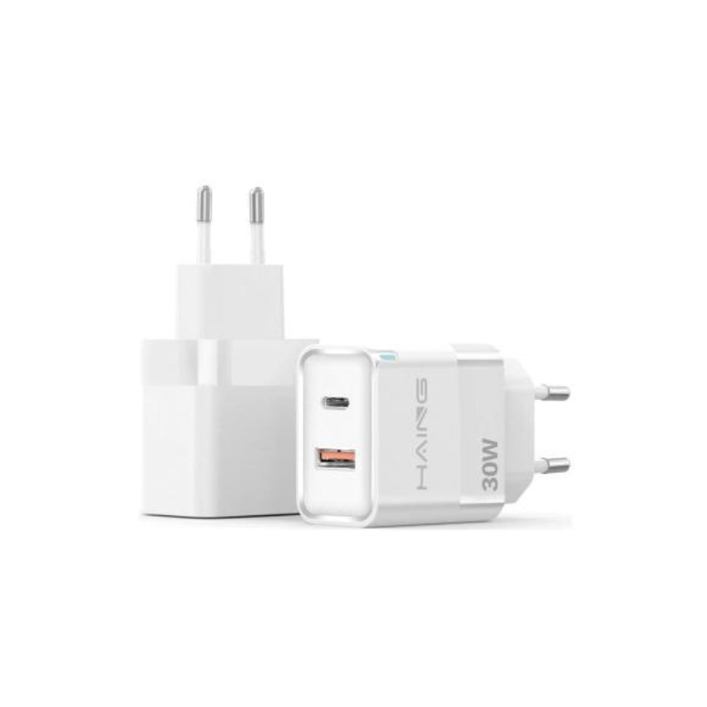 HAING 2-Port USB GaN Fast Charger EU – 30W, Type-C PPS & USB-A, 100-240V