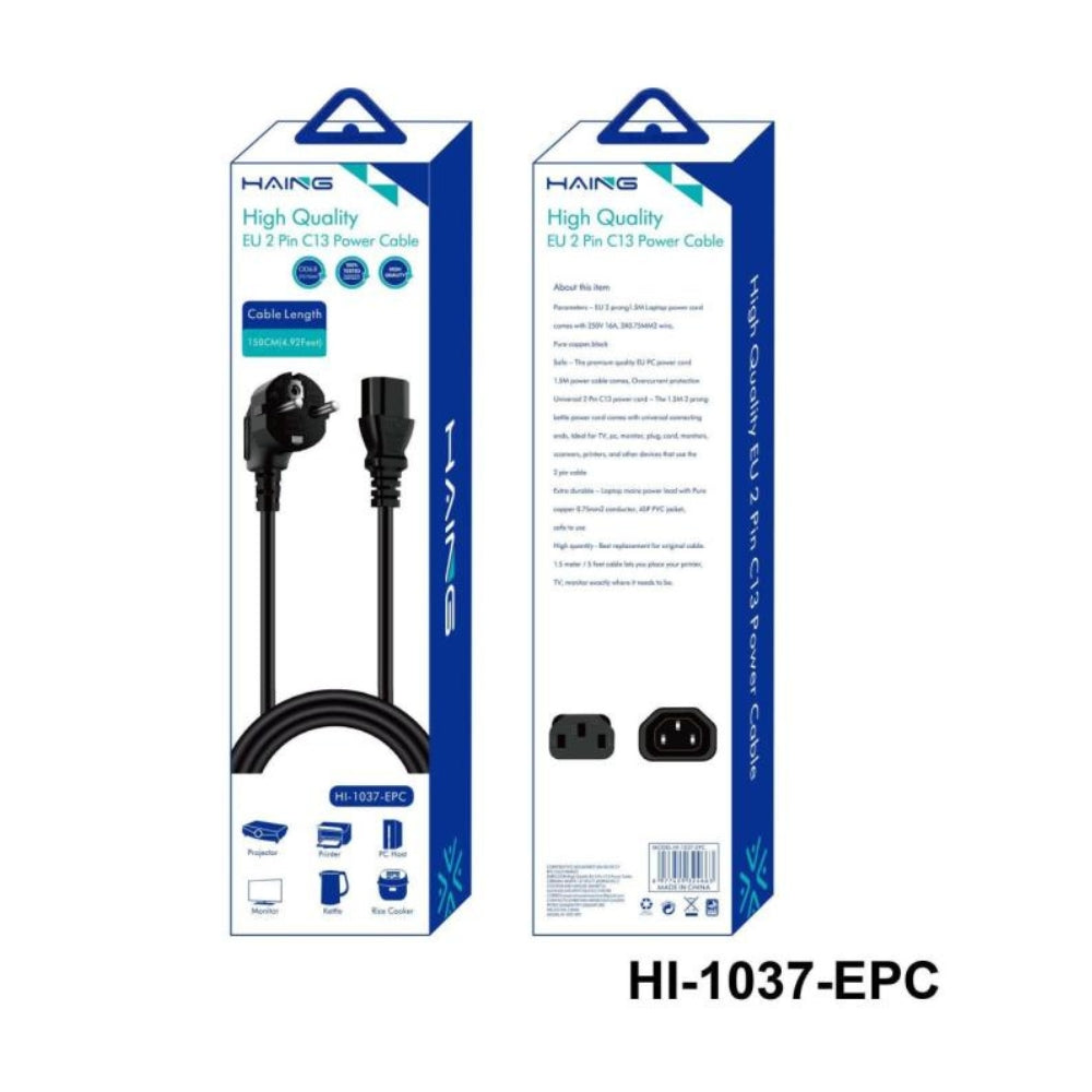 HAING HI-1037-EPC-150C EU 2-Pin to IEC C13 Power Cable – 1.5M
