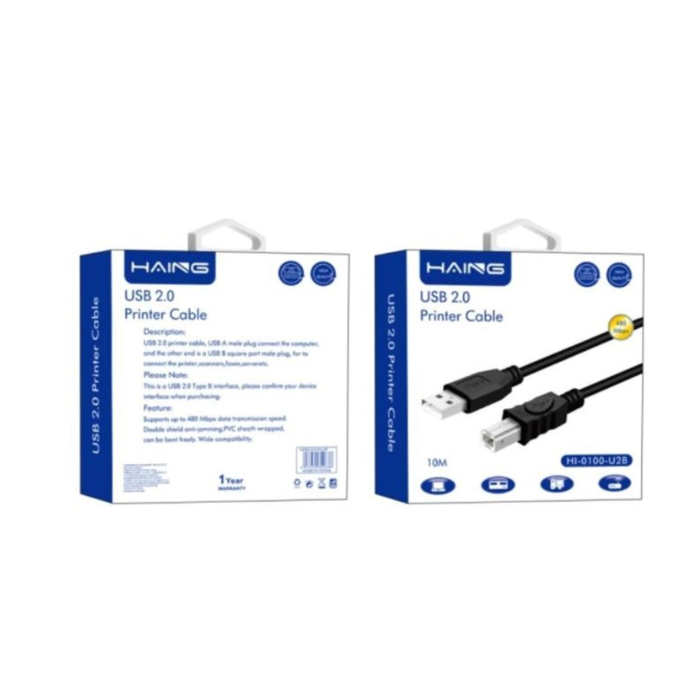 HAING HI-0100-U2B USB 2.0 A-B Printer Cable – 10M
