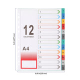 A4 Colourful Plastic Index Dividers – 1–12 Numbered Tabs, 11 Holes, Pack of 10