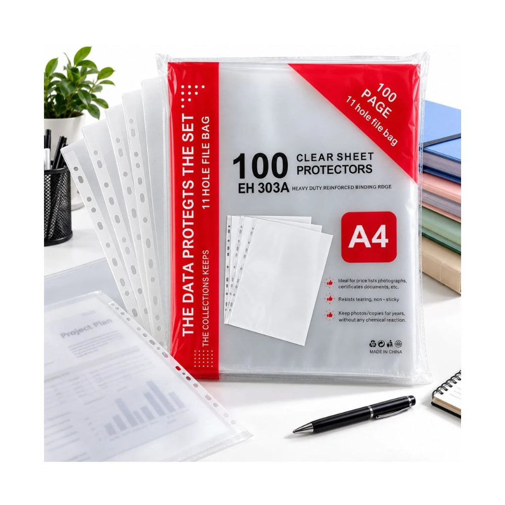 A4 Transparent Glossy Document Pockets – 100 Pieces per Pack