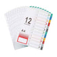 A4 Colourful Plastic Index Dividers – 1–12 Numbered Tabs, 11 Holes, Pack of 10