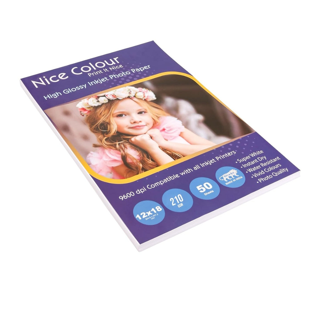 Glossy Inkjet Photo Paper 12 × 18 Inch (30 × 45 cm) – 210 GSM, Waterproof, 50 Sheets