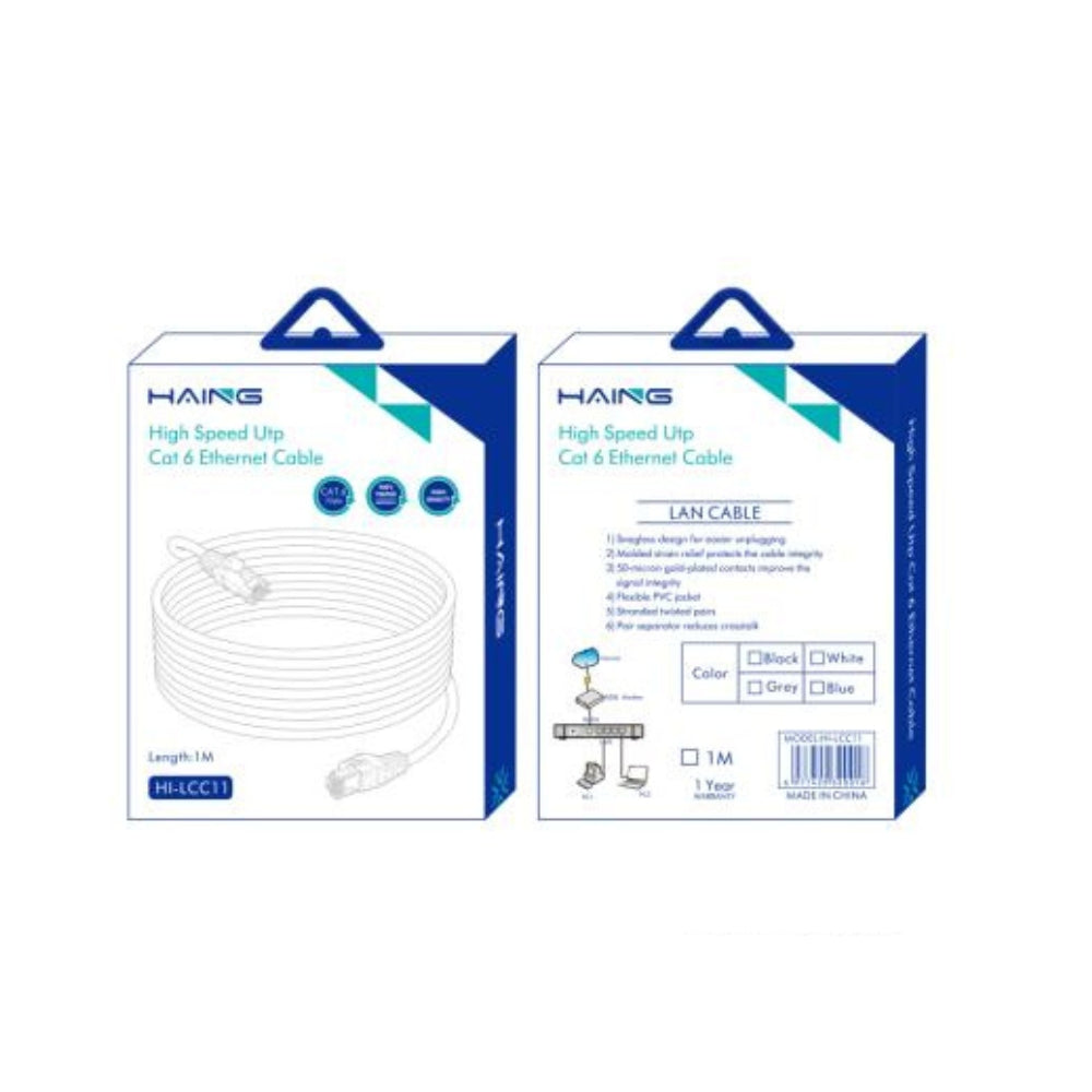 HAING HI-LCC11-1M CAT6 Ethernet Cable – 26 AWG, 10/100/1000 Mbps, 1 Gbps, 1M