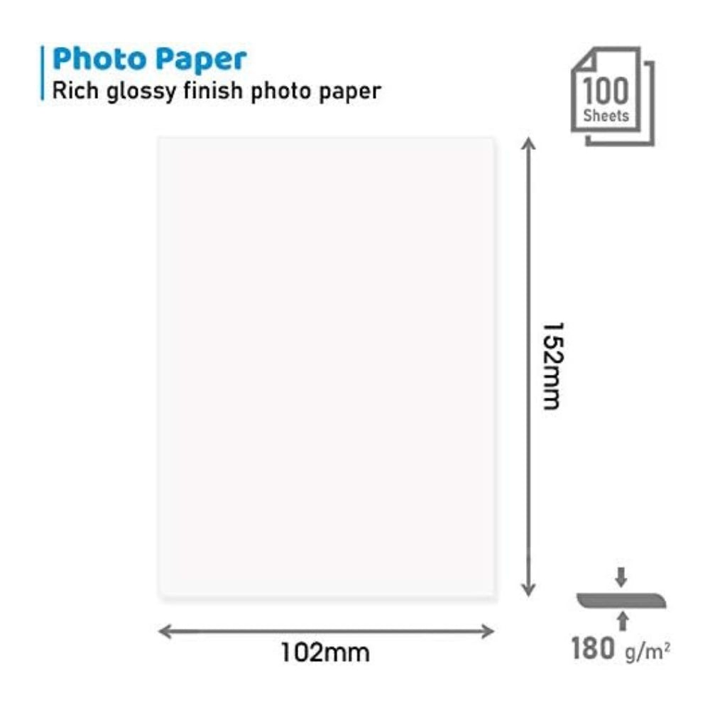 6 × 4 Inch Glossy Photo Paper – 180 GSM, 100 Sheets