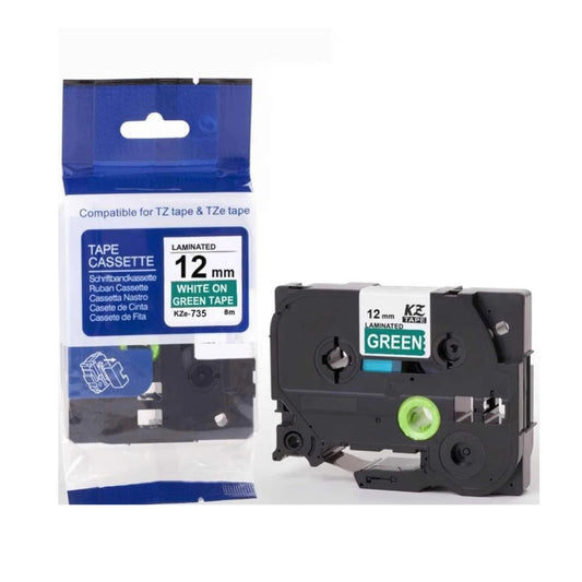 Brother TZe-735 Compatible Label Tape 12mm - White on Green
