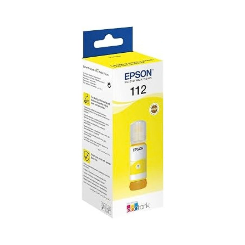 زجاجة حبر صبغي أصلي Epson 112 EcoTank – سعة 70 مل – متوفرة بألوان السماوي والأرجواني والأصفر