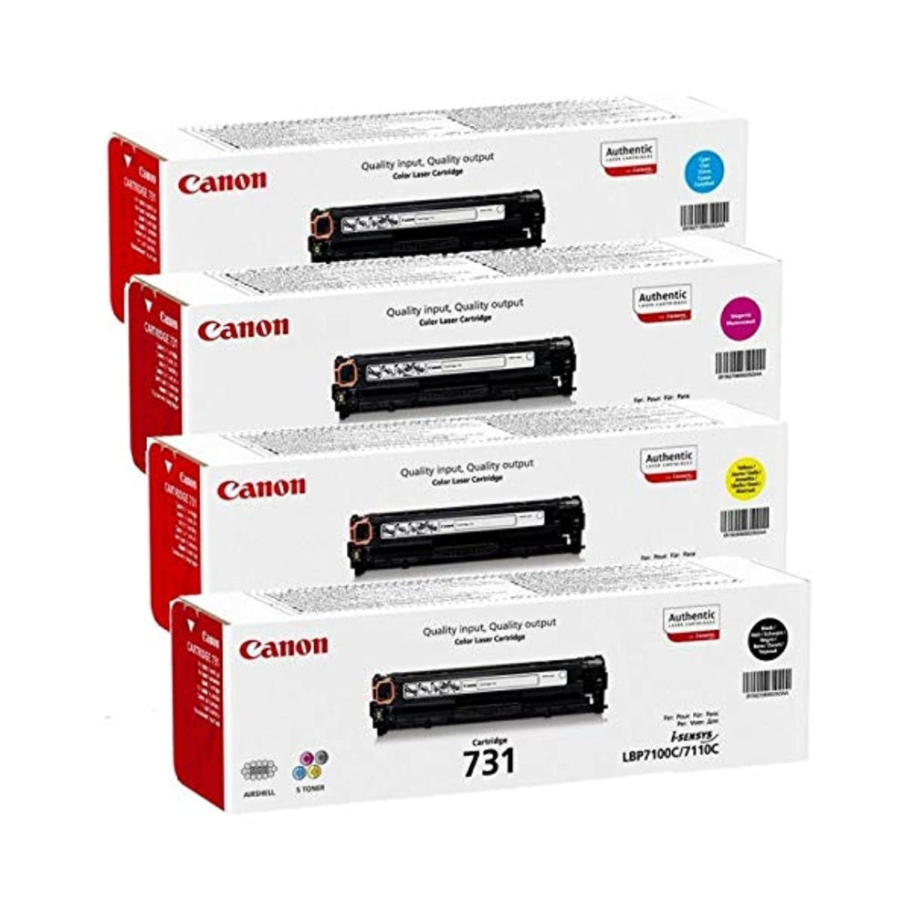 خراطيش حبر Canon 731 أصلية - أسود 731BK، سماوي 731C، أرجواني 731M وأصفر 731Y - حوالي 1,400 صفحة للأسود / 1,500 صفحة لكل لون