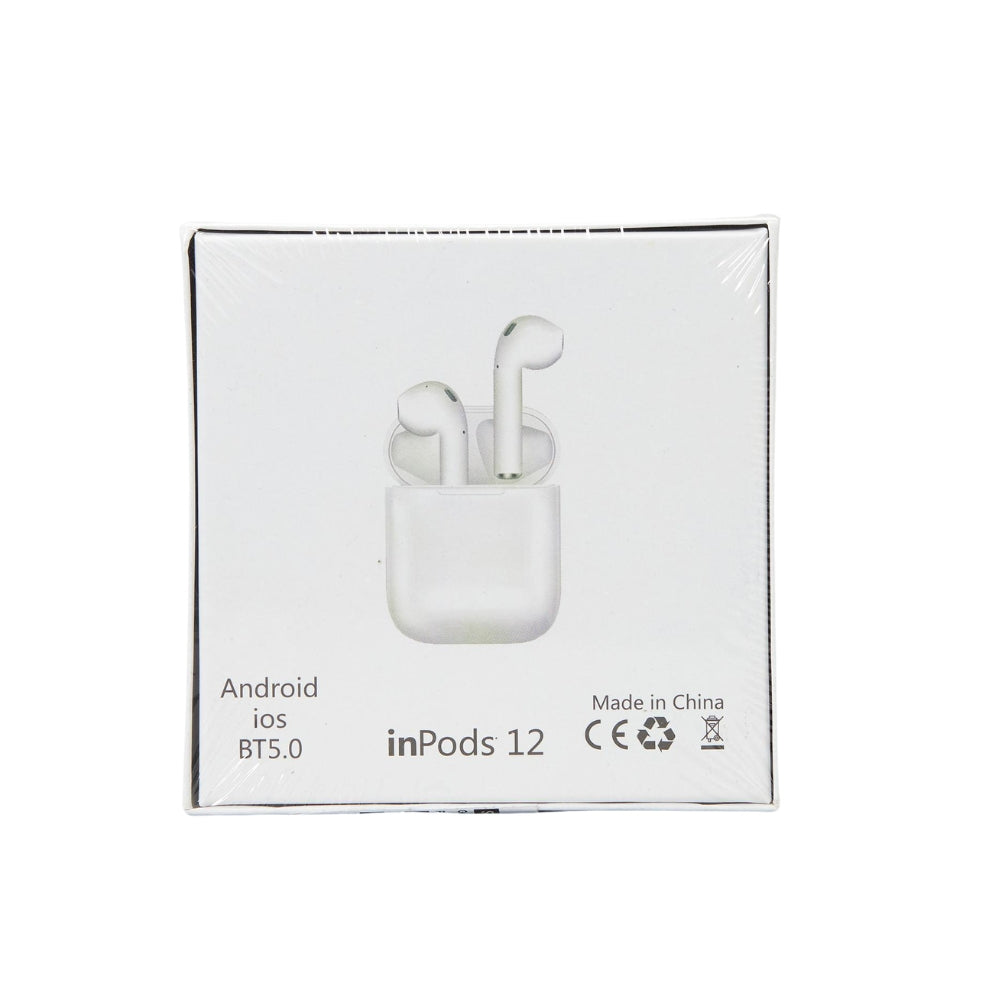 InPods 12 True Wireless Earphones with Charging Case – Bluetooth 5.0, Compatible with Android & iOS – White