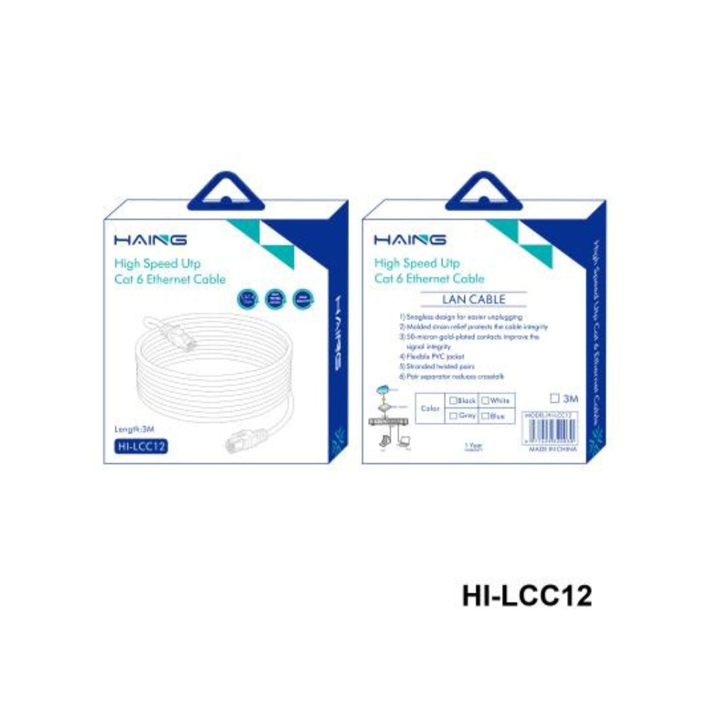 HAING HI-LCC12-3M CAT6 Ethernet Cable – 26 AWG, 10/100/1000 Mbps, 1 Gbps, 3M